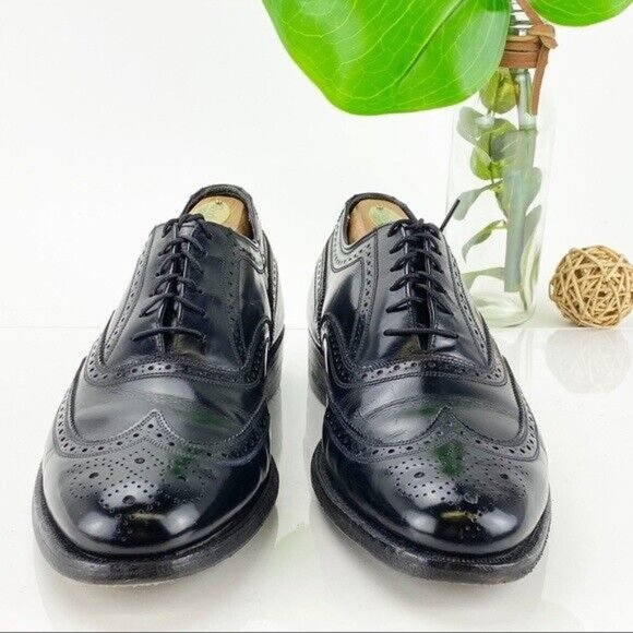 VTG Florsheim Imperial Men Oxford Long Wingtip Size 8 E Black Leather Dress Shoe main image 9